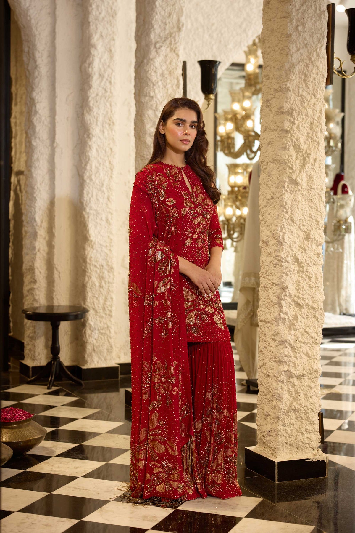 Gharara Set in Floral Sprinkle Sequin Embroidery
