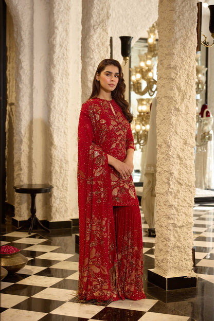 Gharara Set in Floral Sprinkle Sequin Embroidery