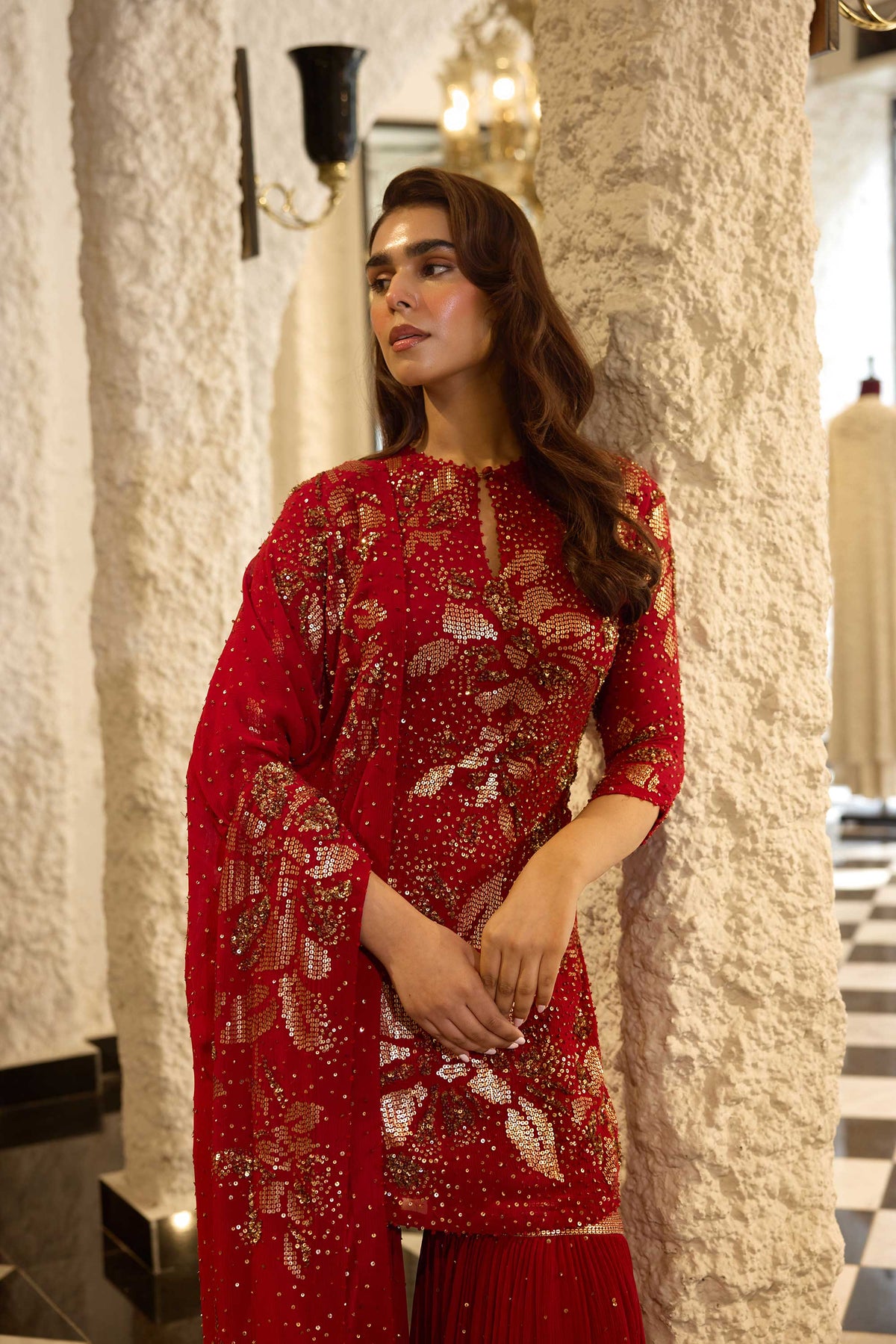 Gharara Set in Floral Sprinkle Sequin Embroidery
