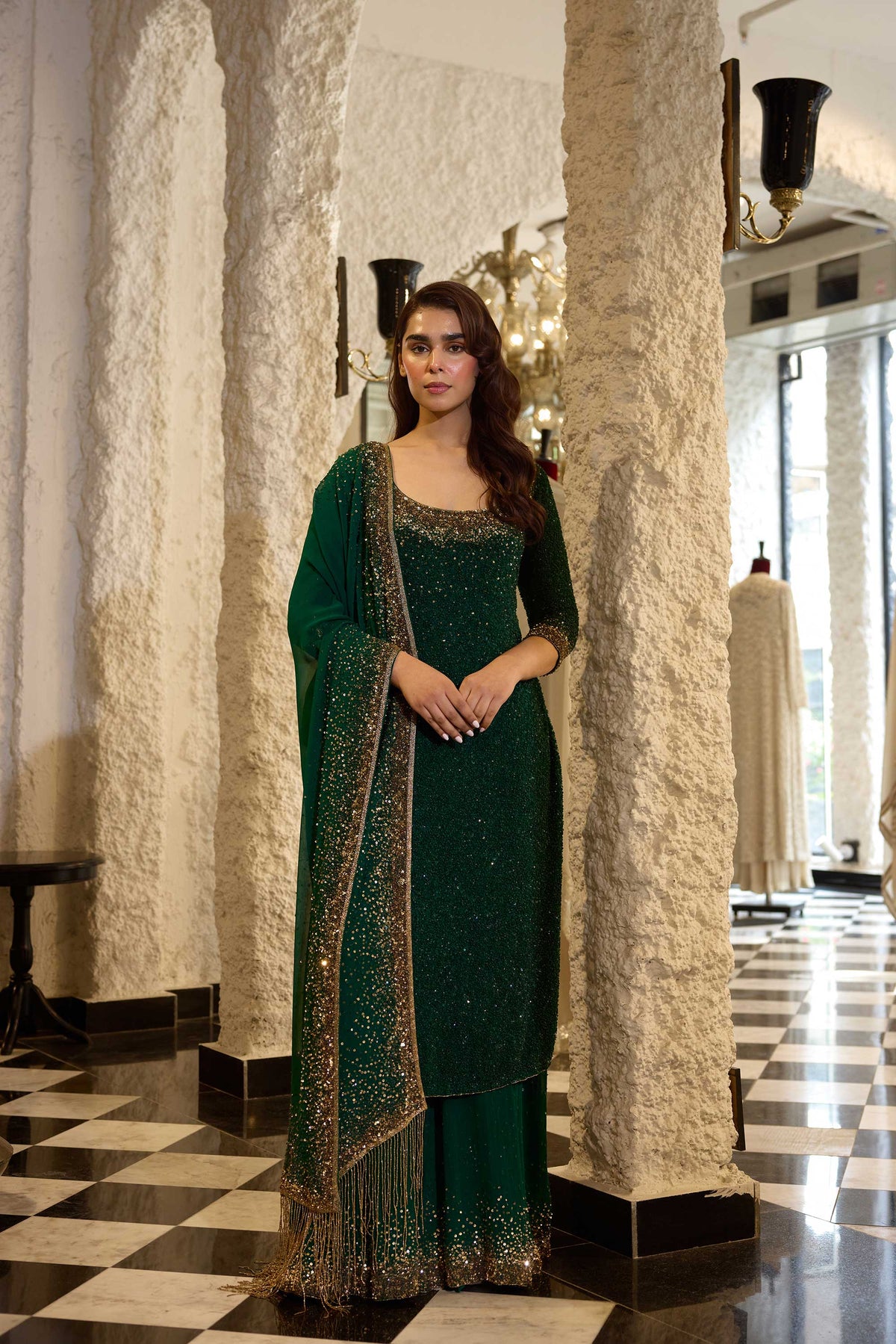 Kurta Set in Tonal & Gold Sprinkle Sequin Embroidery