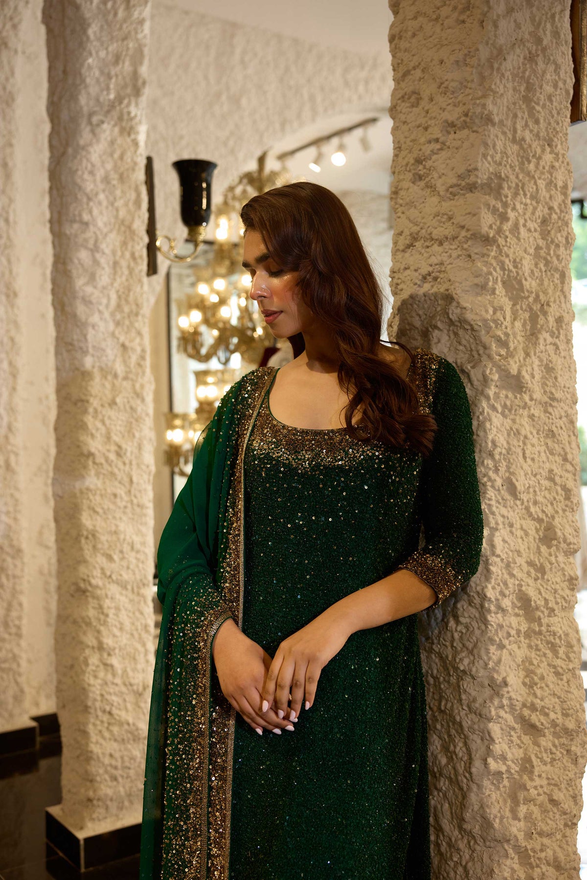 Kurta Set in Tonal & Gold Sprinkle Sequin Embroidery