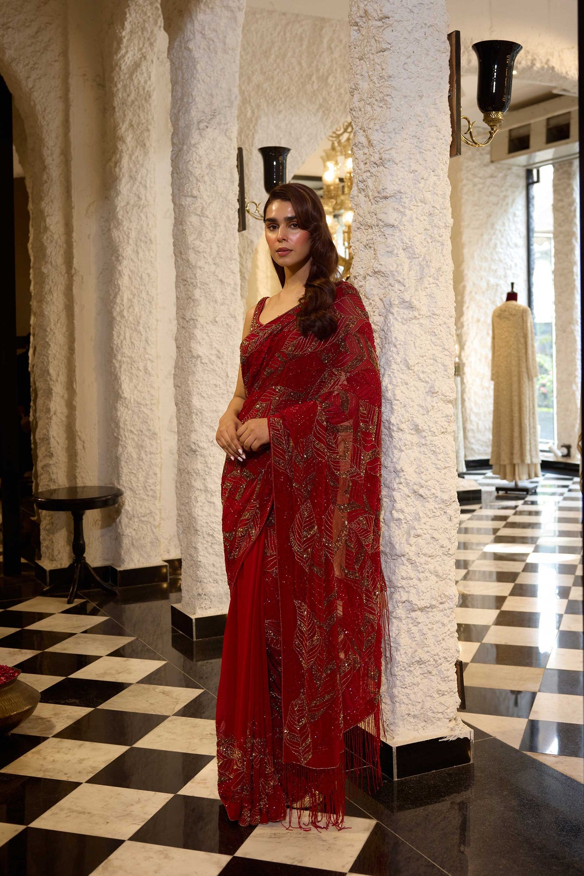 Sari Set in Cutdana and gold sequin Leaf embroidery