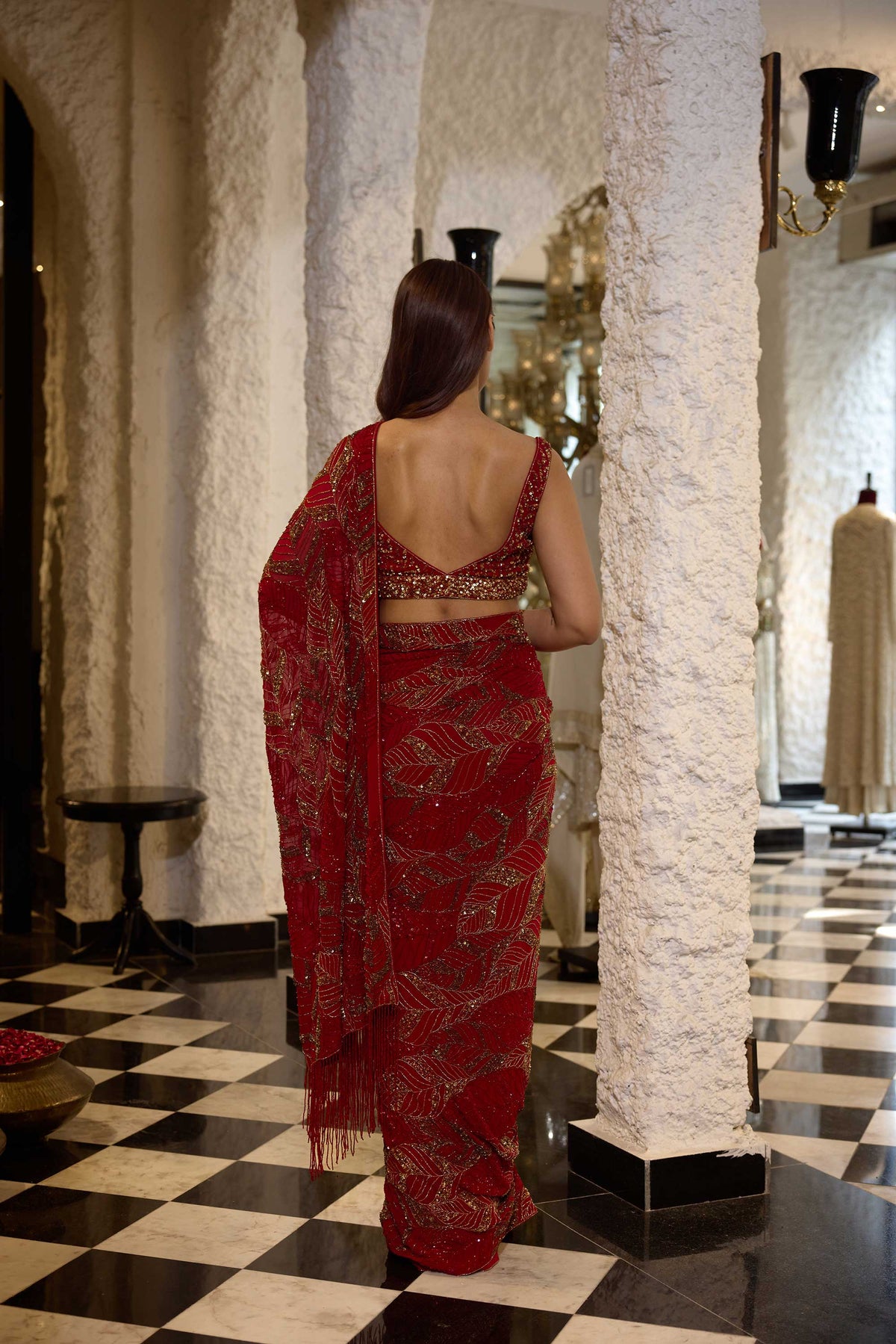 Sari Set in Cutdana and gold sequin Leaf embroidery