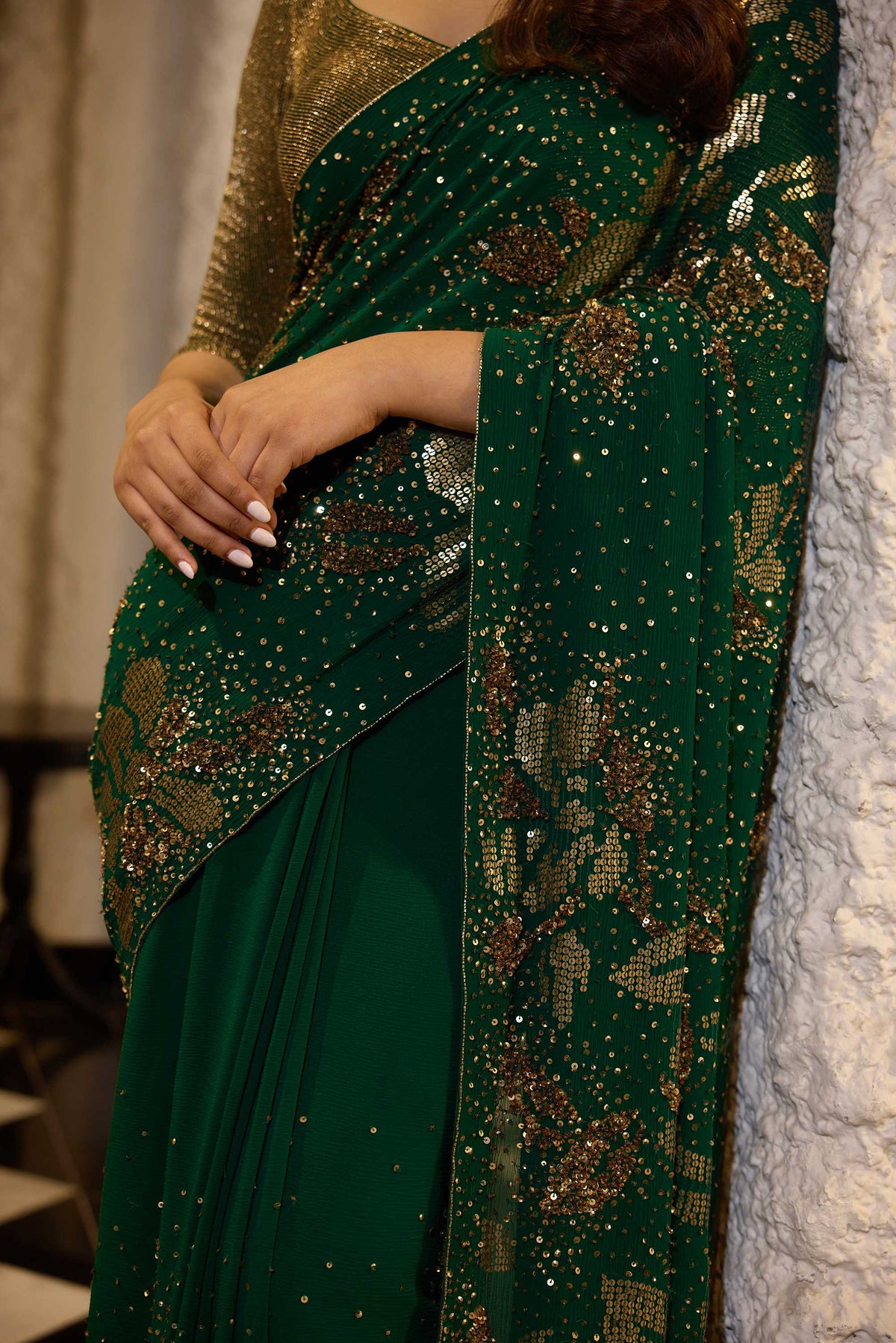 Sari Set in Sequin Floral Sprinkle Sequin Embroidery