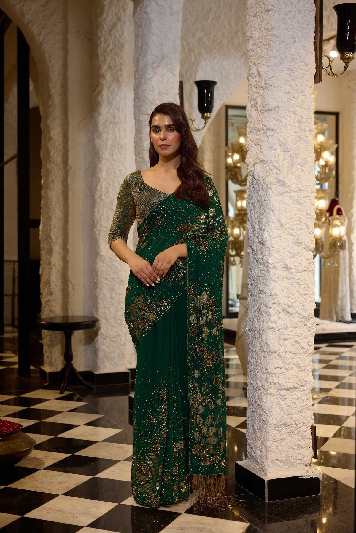 Sari Set in Sequin Floral Sprinkle Sequin Embroidery