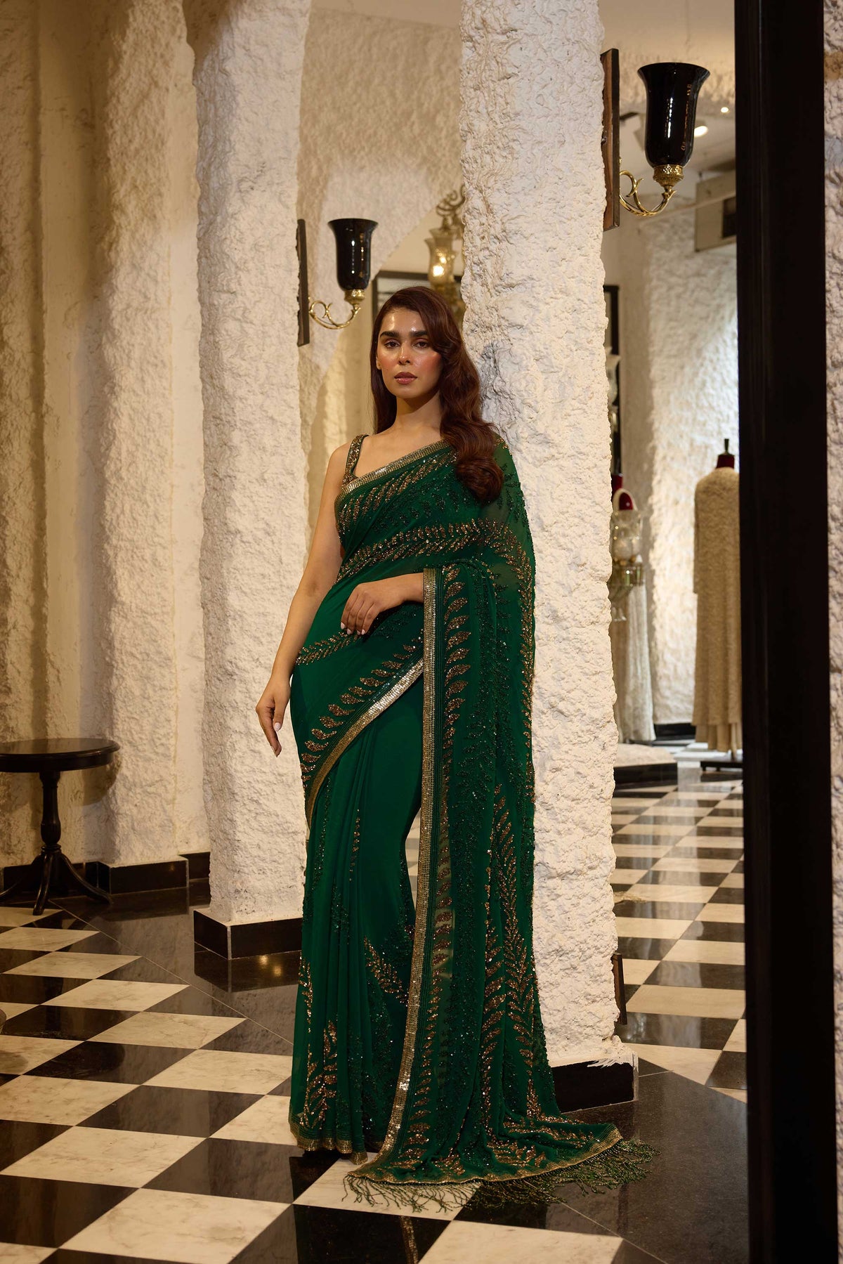 Sari Set in Sequin Leaf embroidery