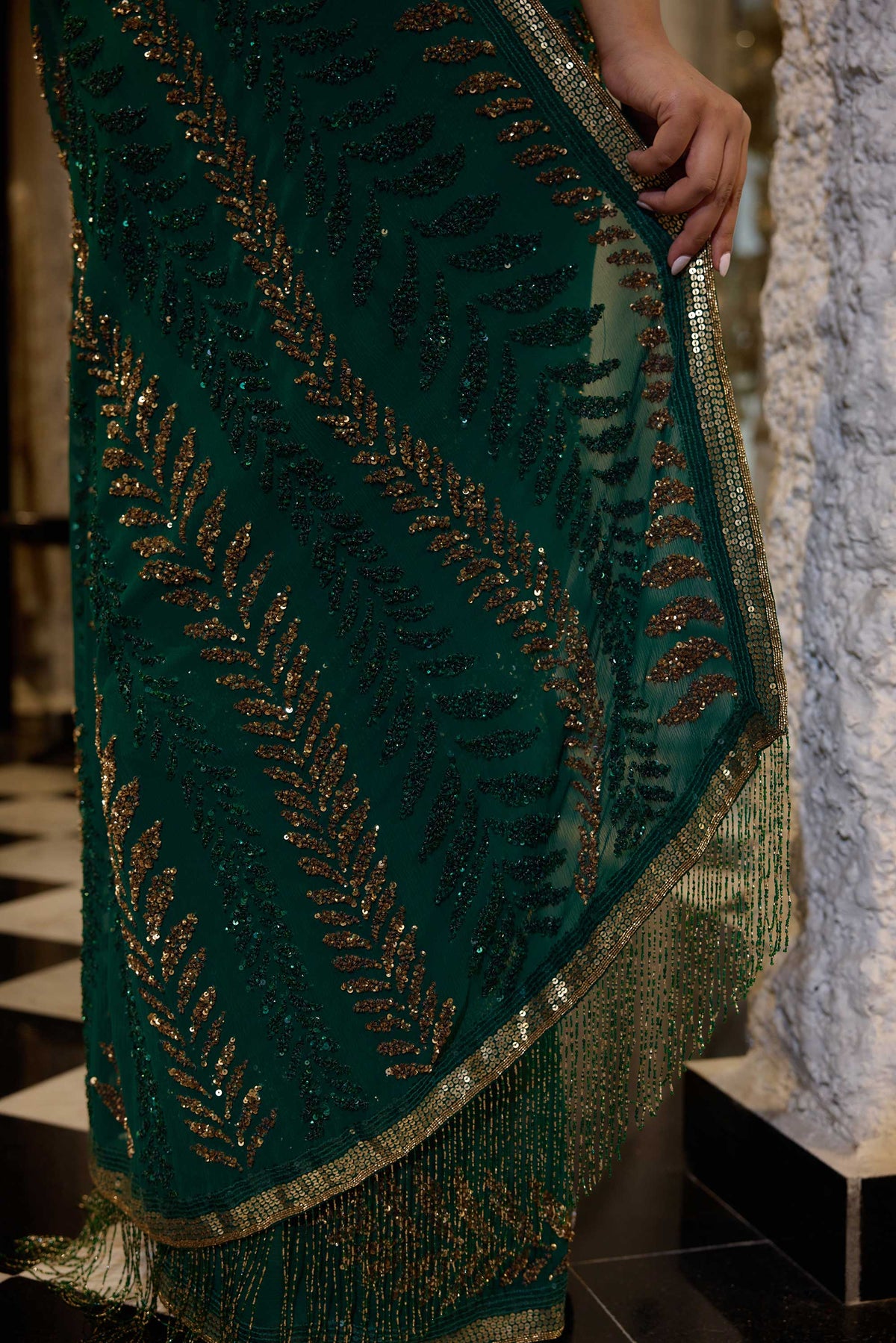 Sari Set in Sequin Leaf embroidery