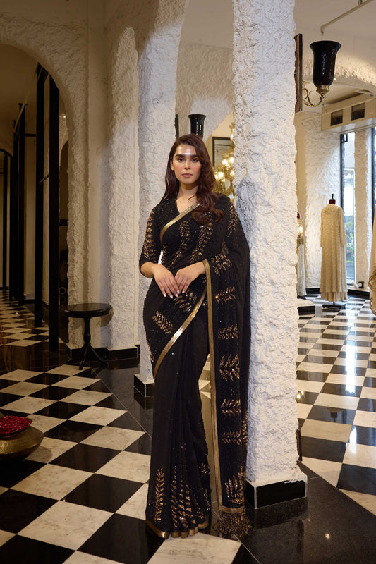 Sari Set in Sequin Leaf Embroidery