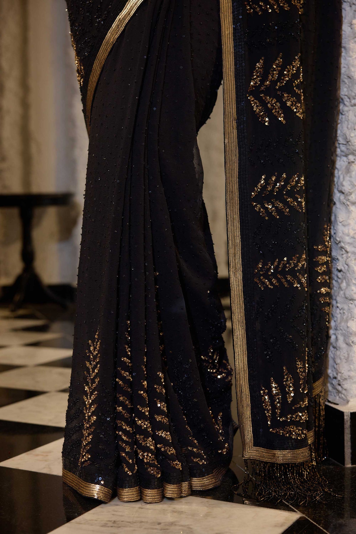 Sari Set in Sequin Leaf Embroidery