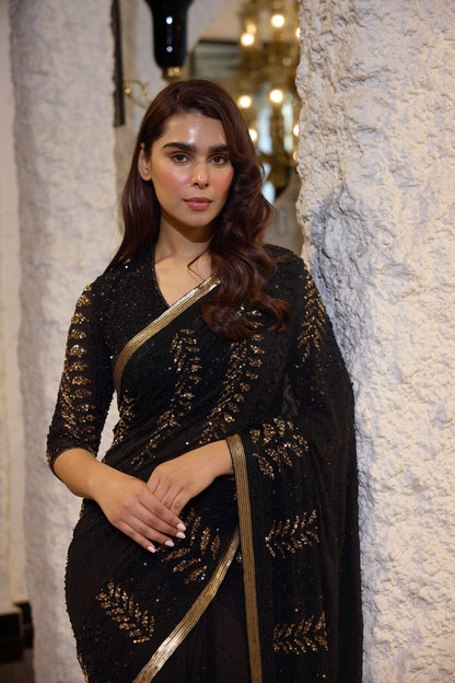 Sari Set in Sequin Leaf Embroidery