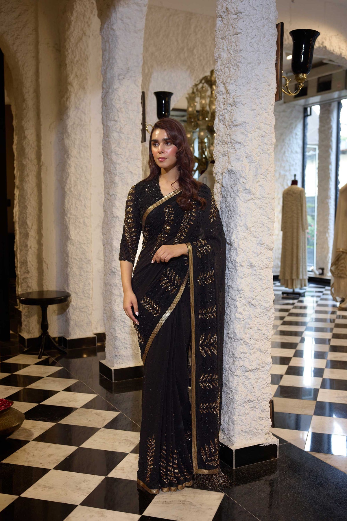 Sari Set in Sequin Leaf Embroidery