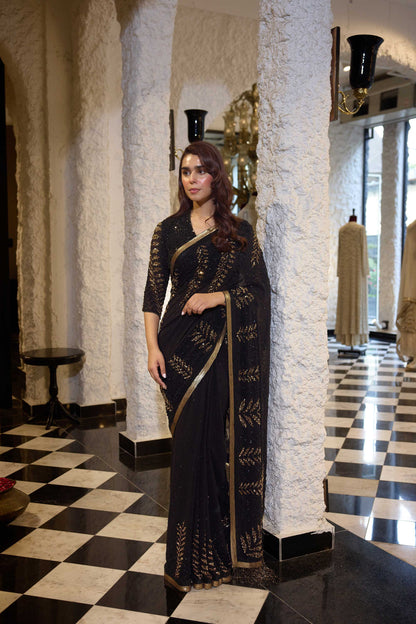 Sari Set in Sequin Leaf Embroidery