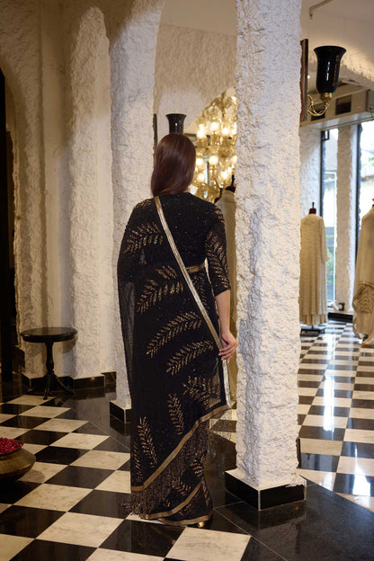 Sari Set in Sequin Leaf Embroidery