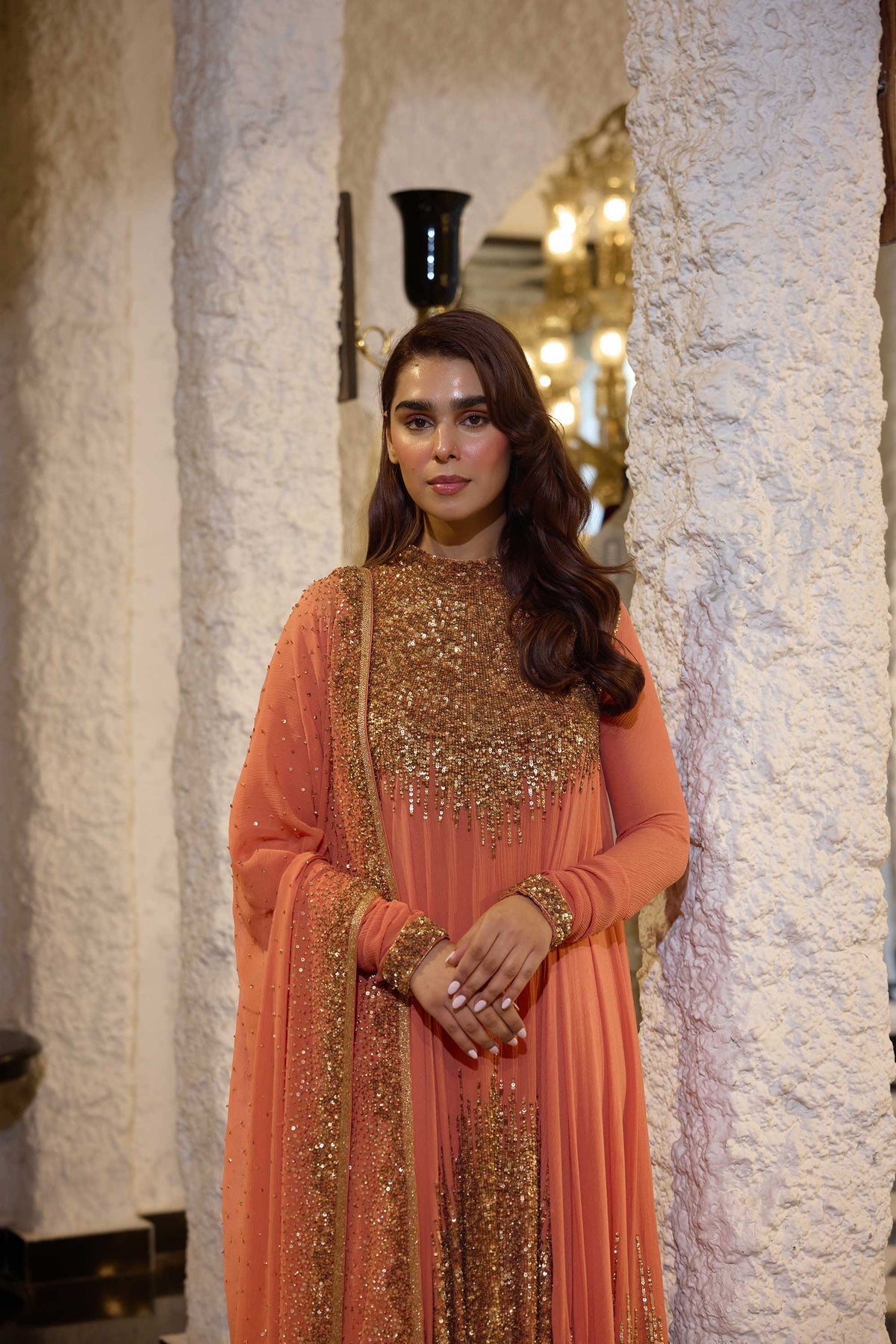 Asymmetric Kurta Set in Line Sequin Embroidery