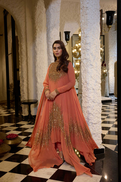 Asymmetric Kurta Set in Line Sequin Embroidery
