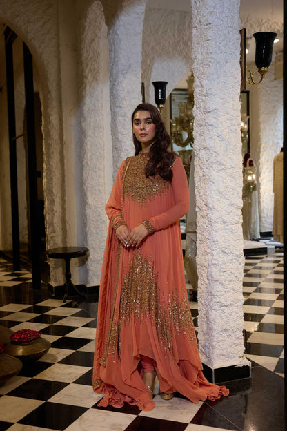 Asymmetric Kurta Set in Line Sequin Embroidery