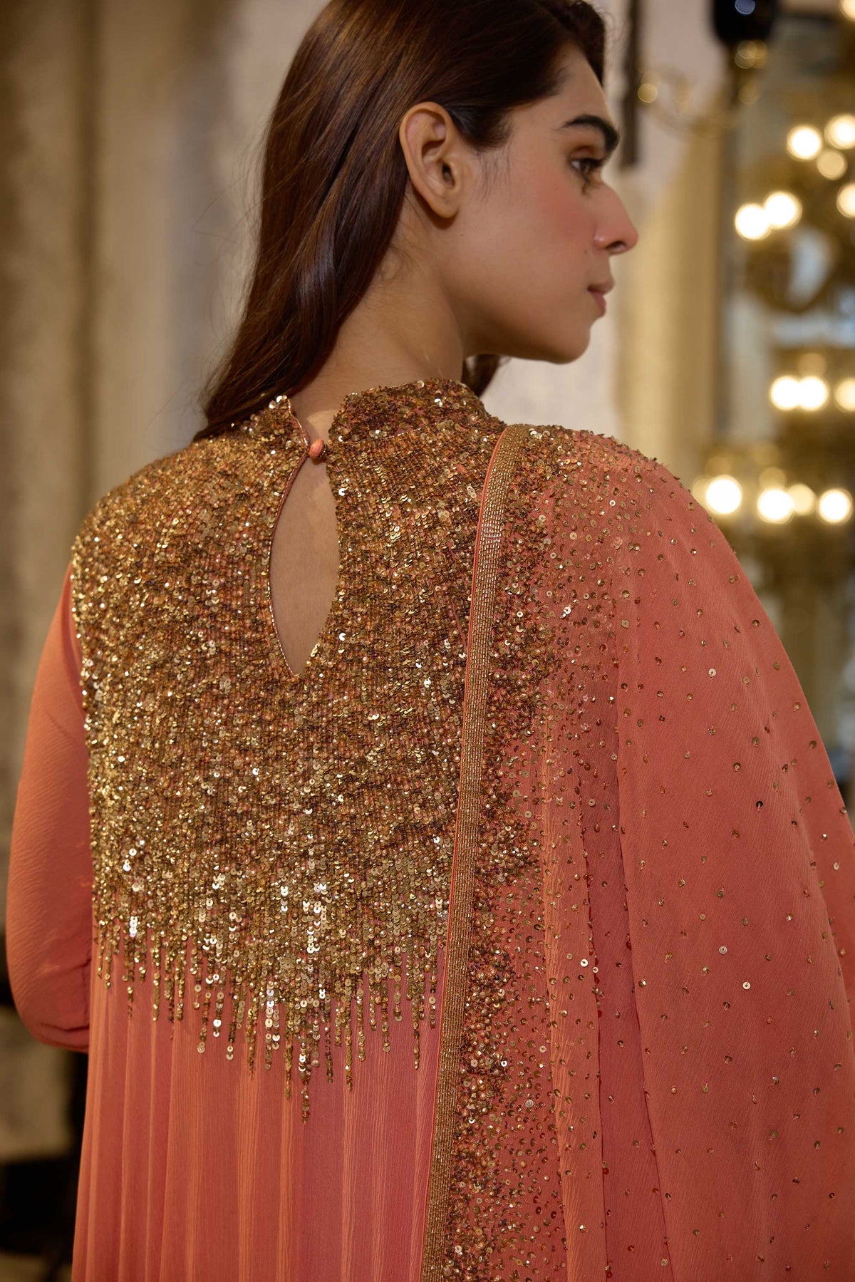 Asymmetric Kurta Set in Line Sequin Embroidery