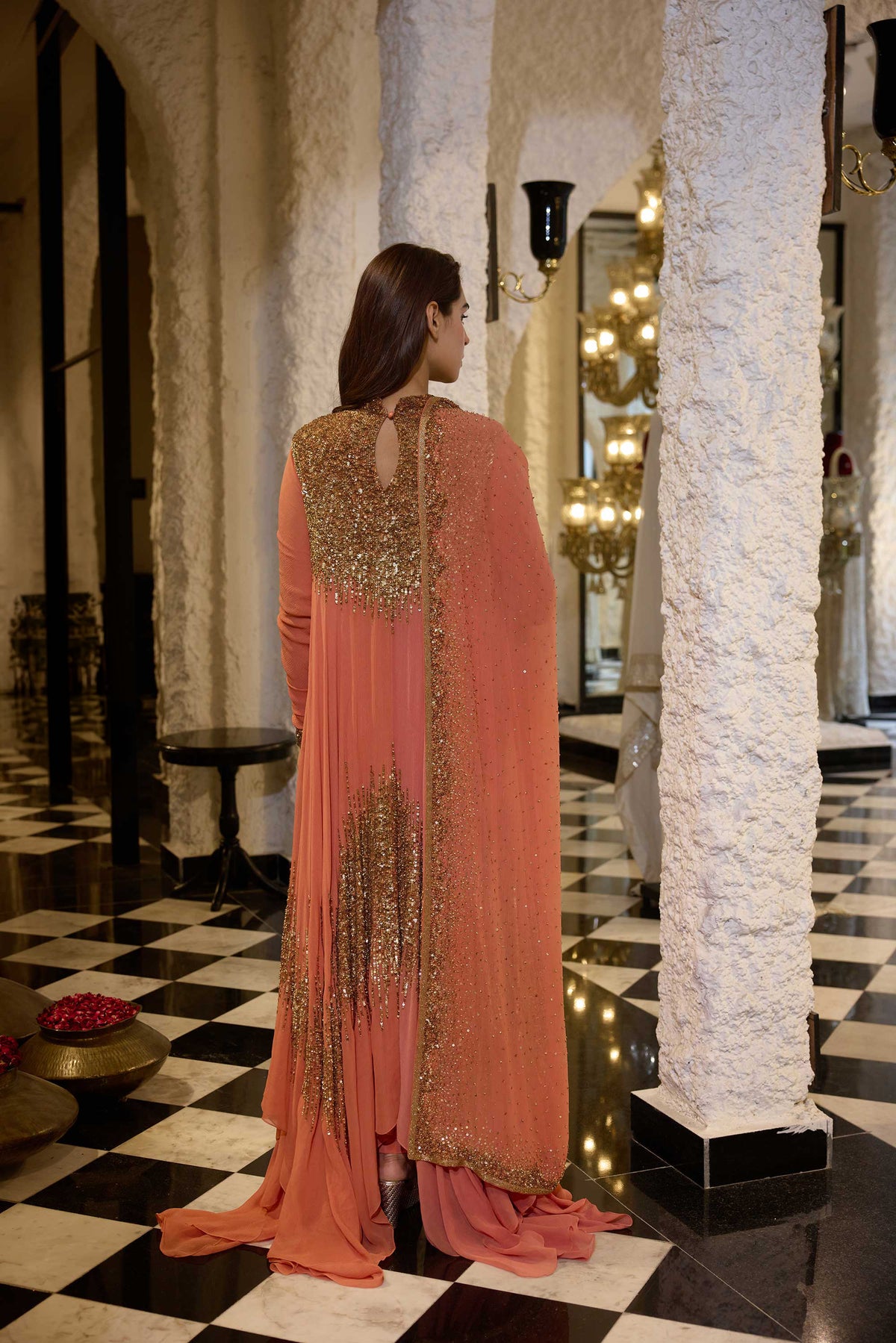Asymmetric Kurta Set in Line Sequin Embroidery