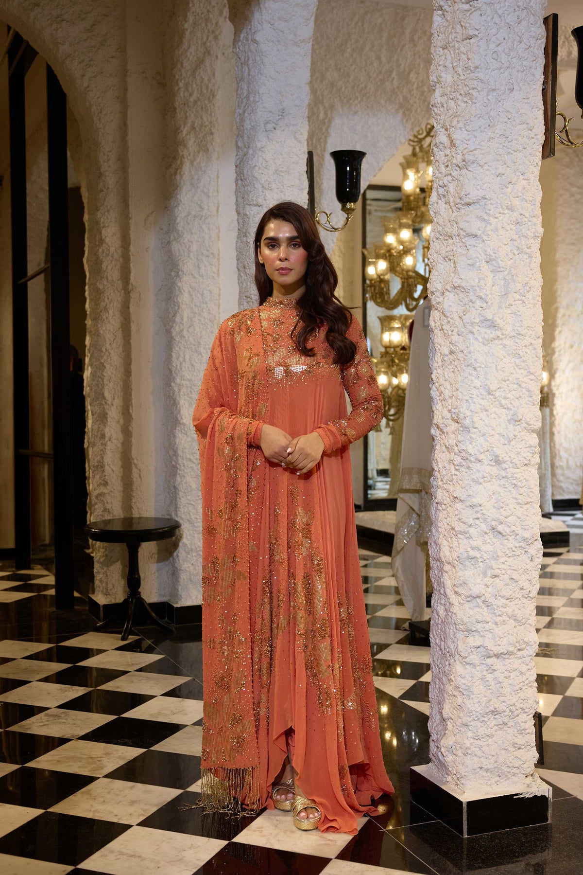 Asymmetric Kurta Set in Floral Sprinkle Sequin Embroidery