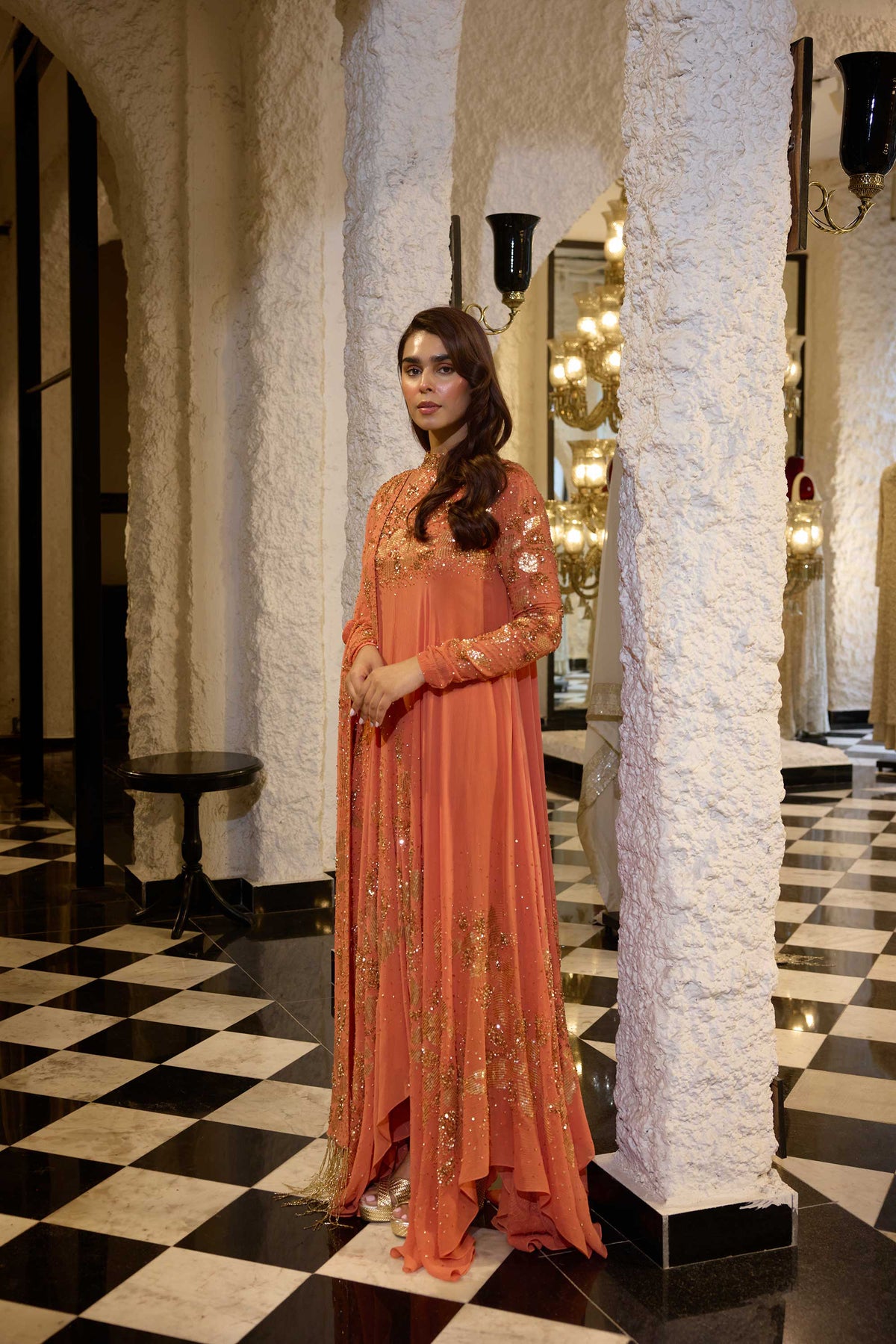 Asymmetric Kurta Set in Floral Sprinkle Sequin Embroidery