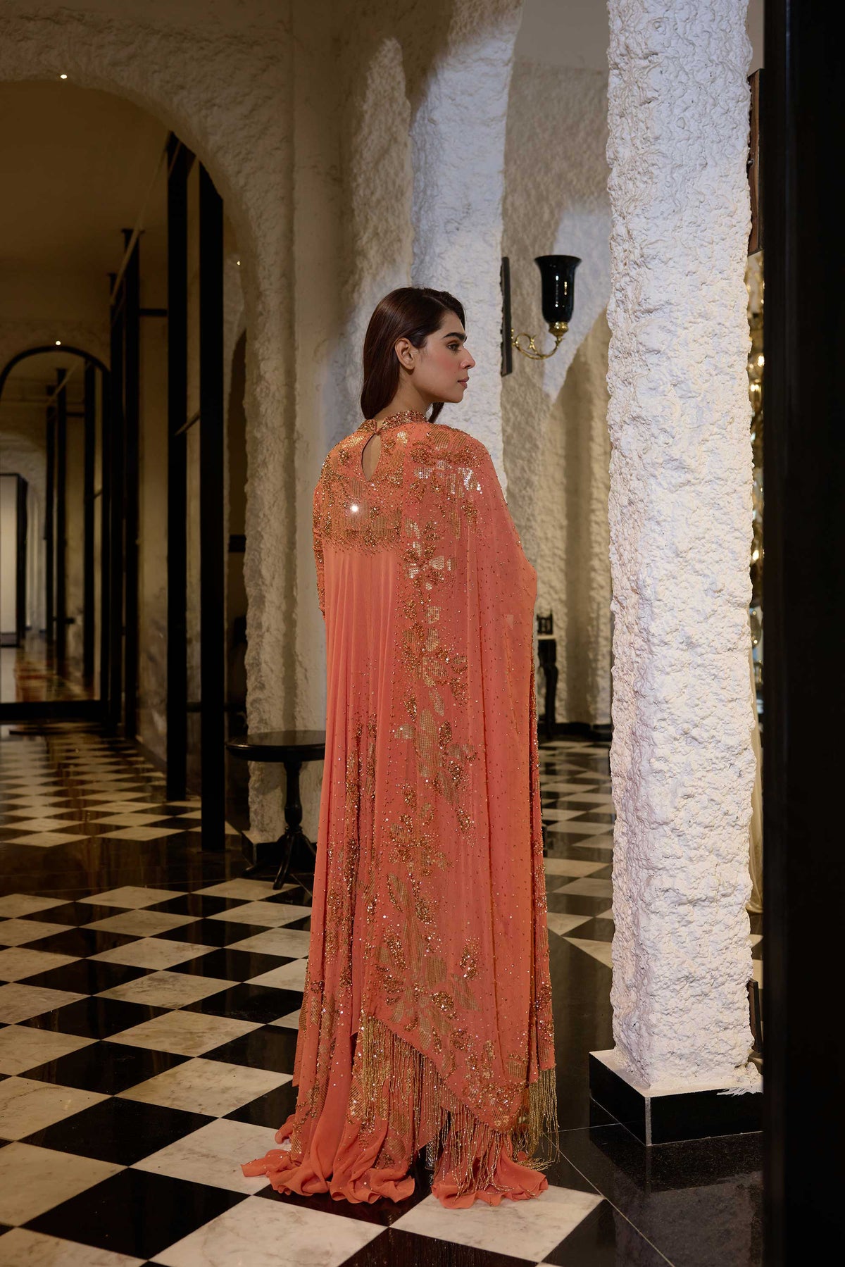 Asymmetric Kurta Set in Floral Sprinkle Sequin Embroidery
