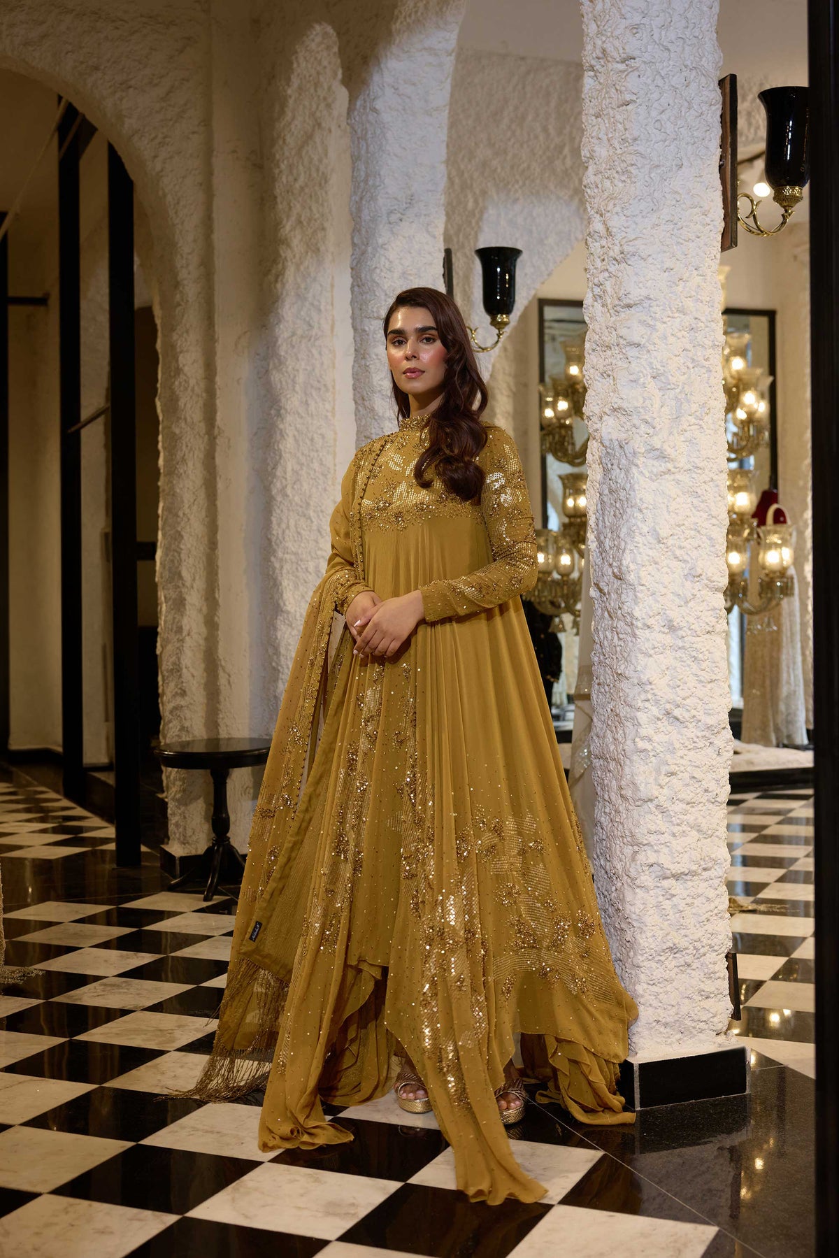 Asymmetric Kurta Set in Floral Sprinkle Sequin Embroidery (Copy)