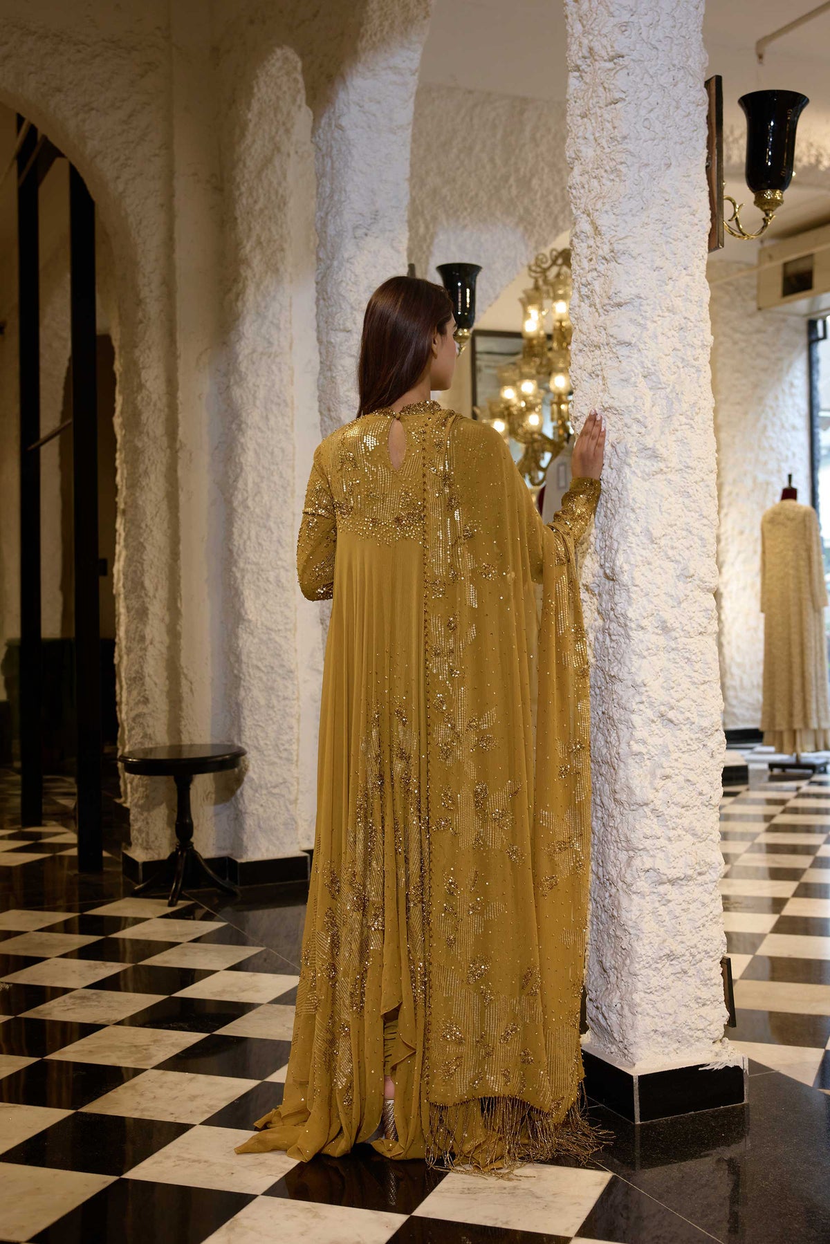 Asymmetric Kurta Set in Floral Sprinkle Sequin Embroidery (Copy)