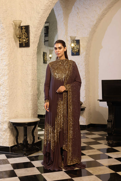 Asymmetric Kurta Set in Line Sequin Embroidery