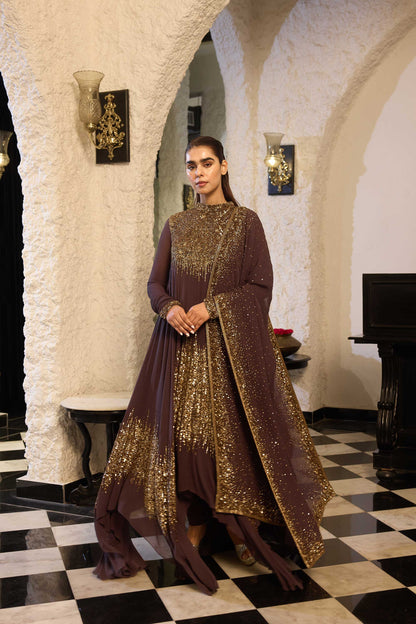 Asymmetric Kurta Set in Line Sequin Embroidery