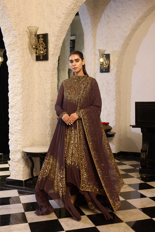 Asymmetric Kurta Set in Line Sequin Embroidery