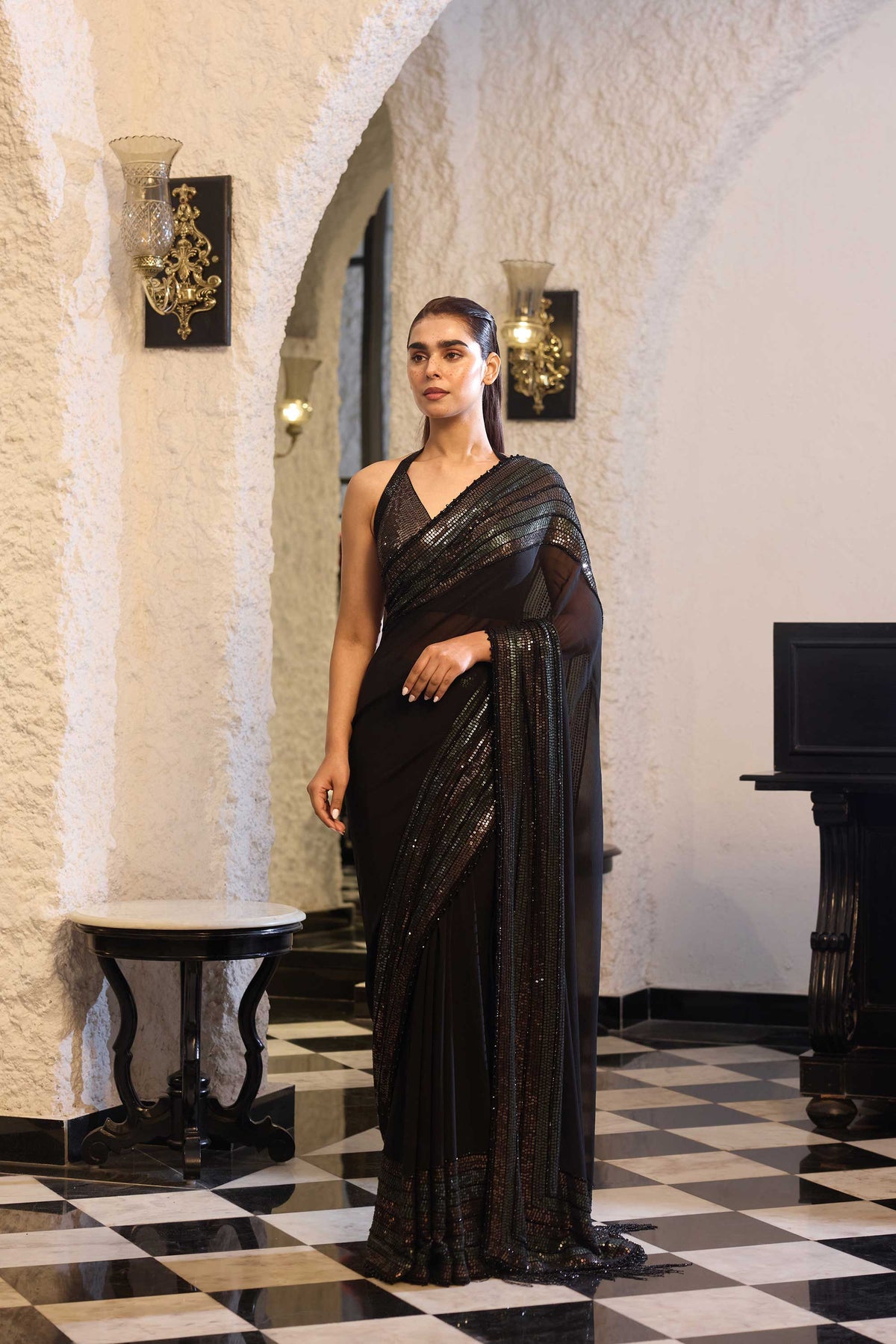 Sari Set in Two Tone Sheeting Sequin Embroidery