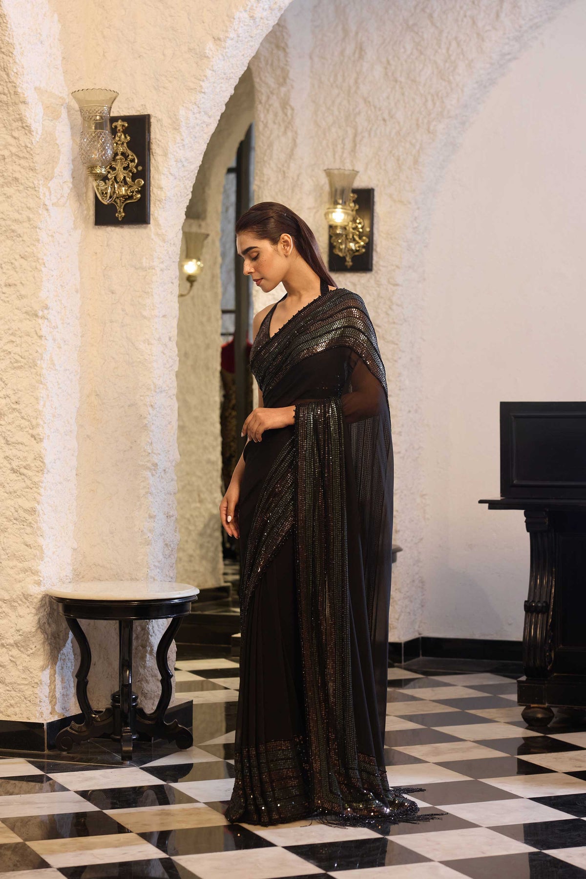 Sari Set in Two Tone Sheeting Sequin Embroidery