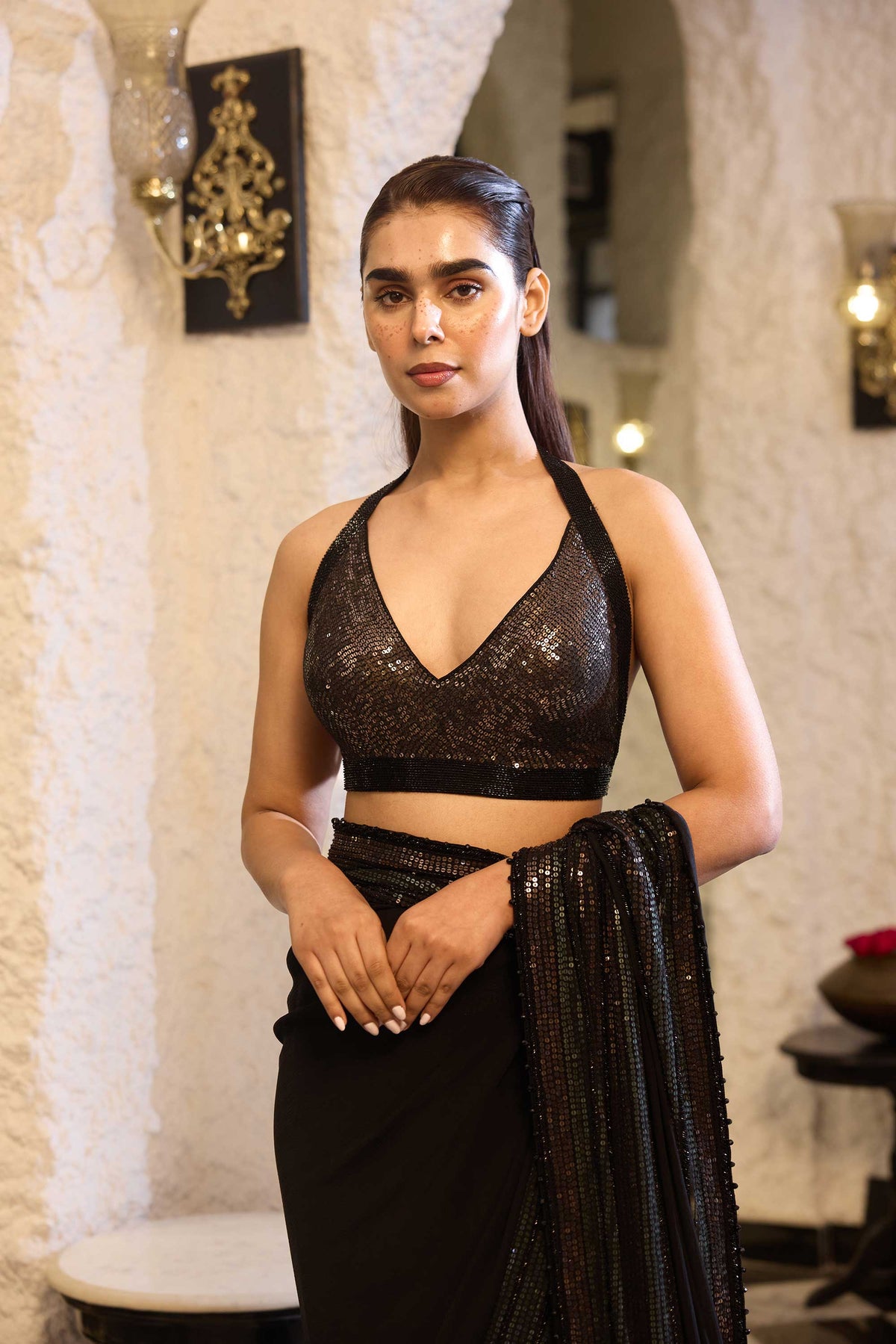 Sari Set in Two Tone Sheeting Sequin Embroidery