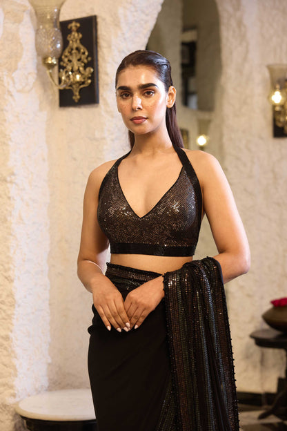 Sari Set in Two Tone Sheeting Sequin Embroidery