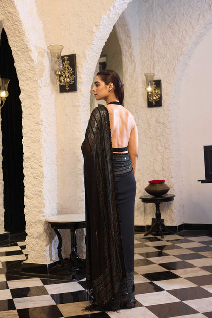 Sari Set in Two Tone Sheeting Sequin Embroidery