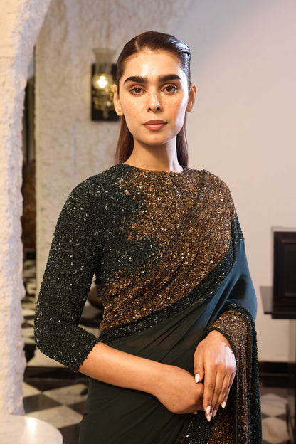 Sari Set in antique gold and tonal sequin Border