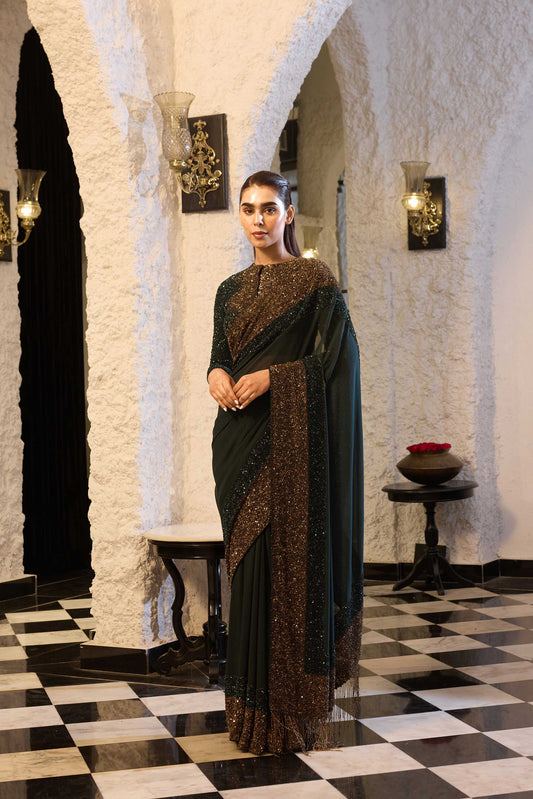 Sari Set in antique gold and tonal sequin Border