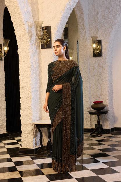 Sari Set in antique gold and tonal sequin Border