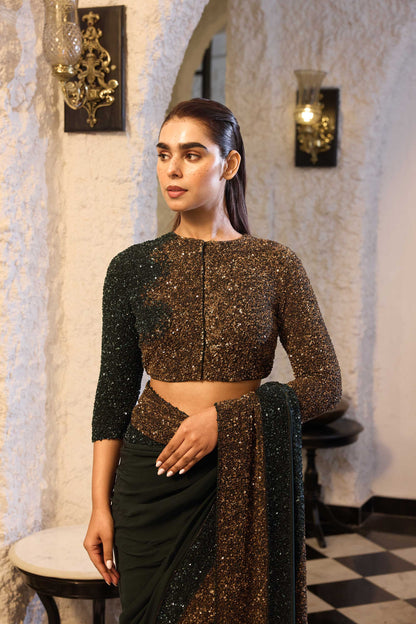 Sari Set in antique gold and tonal sequin Border