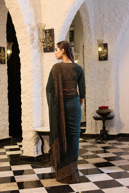 Sari Set in antique gold and tonal sequin Border