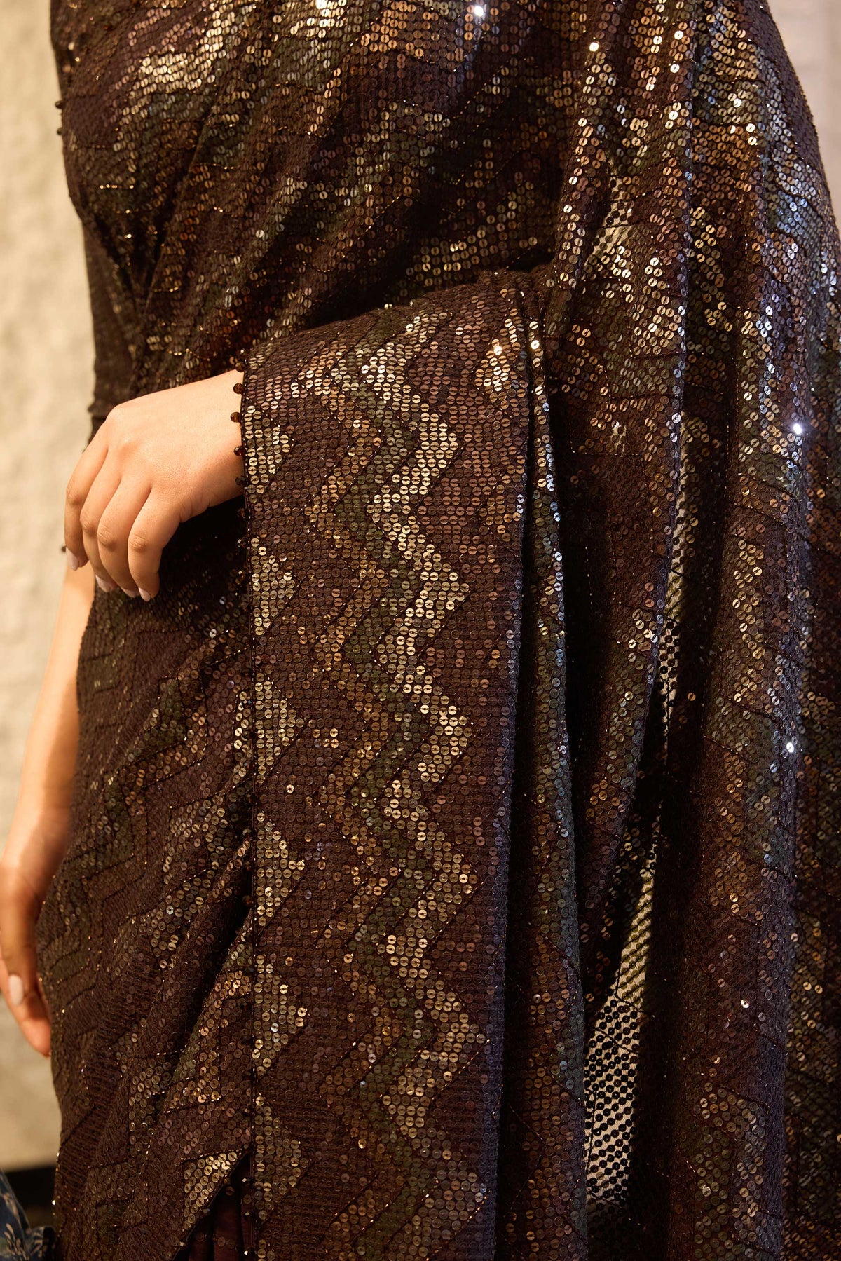 Sari Set in  Four Tone Sequin Sheeting Embroidery
