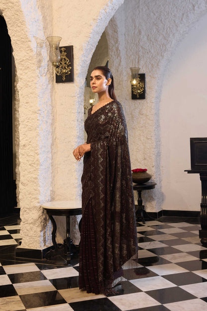 Sari Set in  Four Tone Sequin Sheeting Embroidery