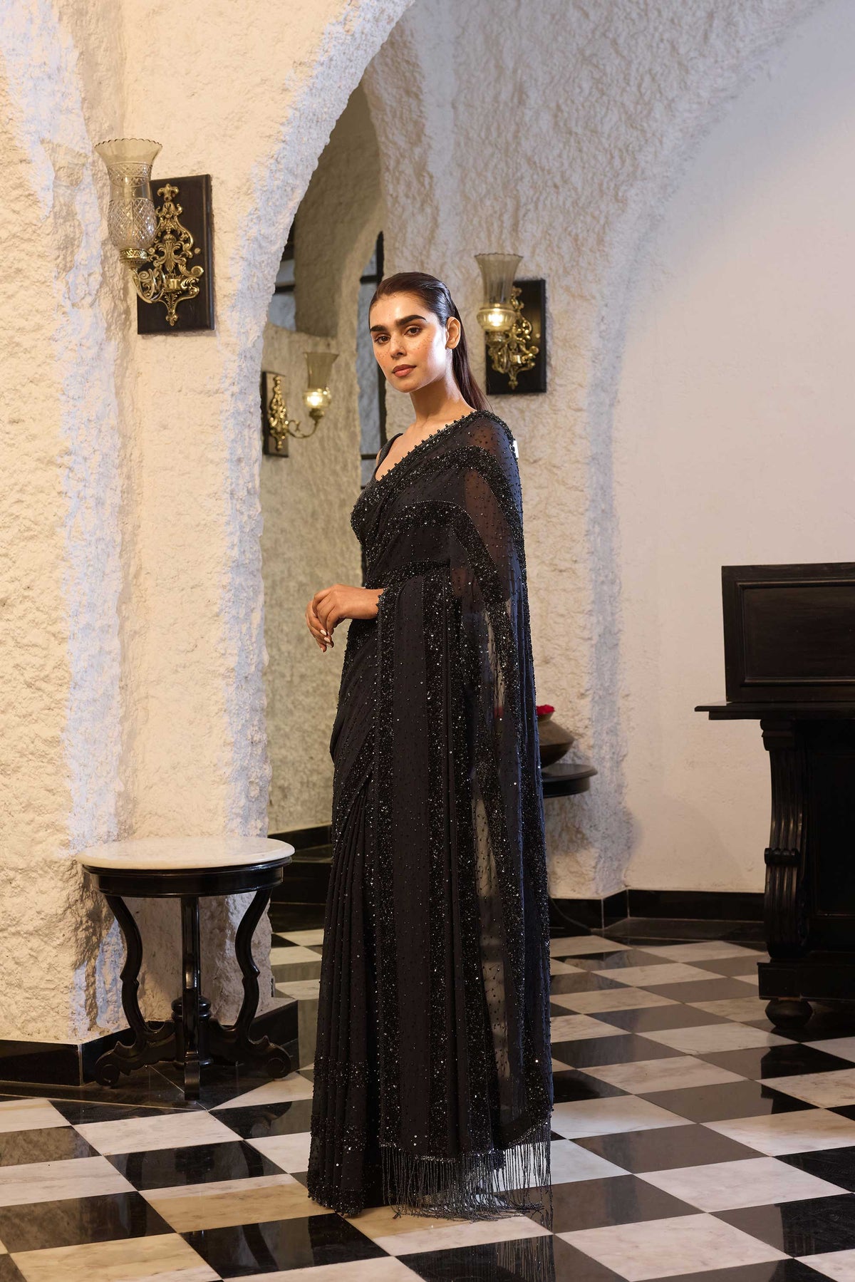 Sari Set in Tonal Sequin Sprinkle Embroidery