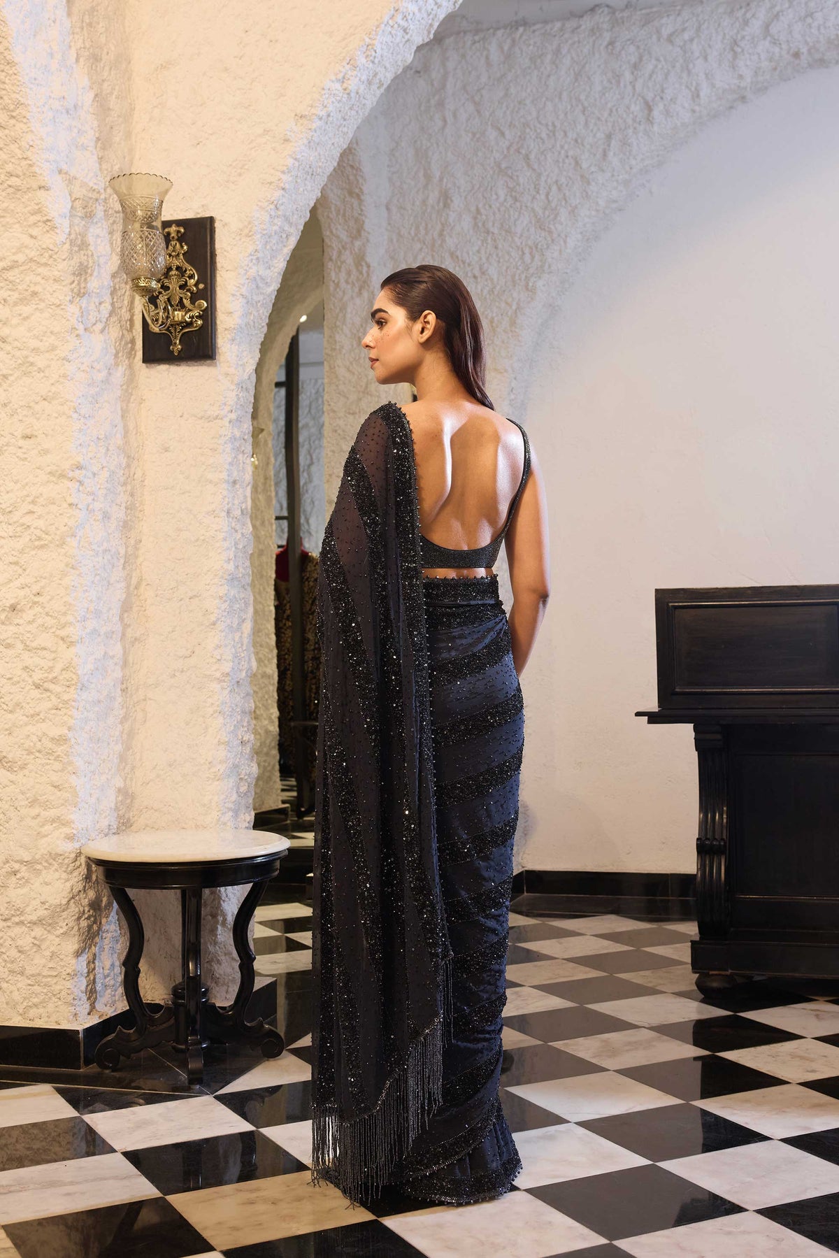 Sari Set in Tonal Sequin Sprinkle Embroidery