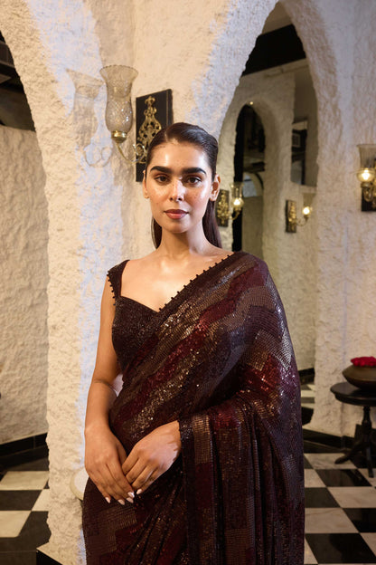 Sari Set in Three Tone Sheeting Sequin Embroidery