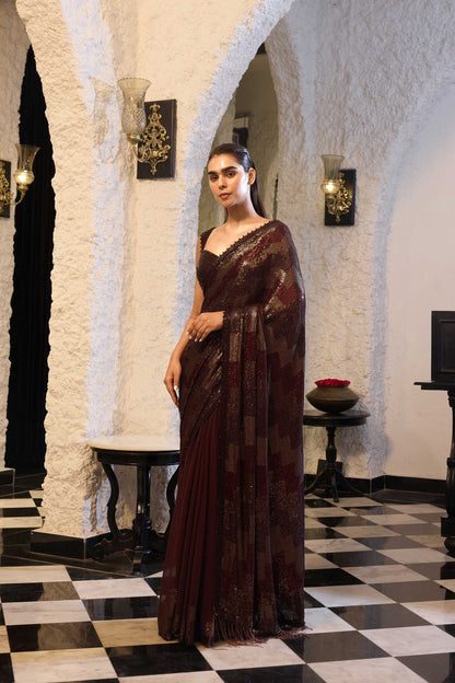 Sari Set in Three Tone Sheeting Sequin Embroidery