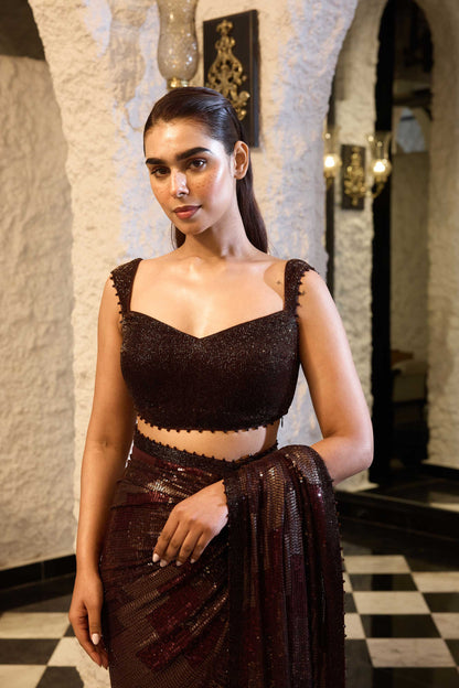 Sari Set in Three Tone Sheeting Sequin Embroidery