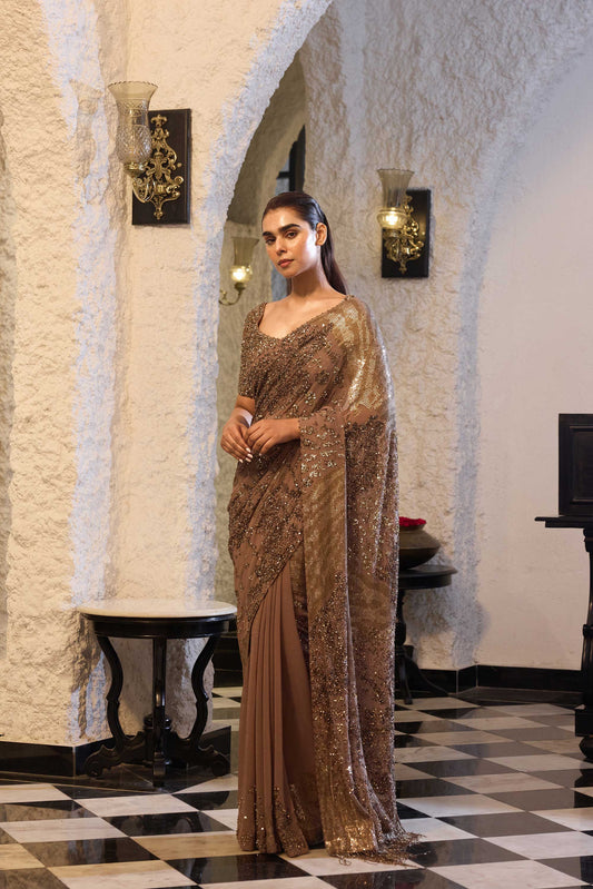 Sari Set in Sequin Embroidery in Alligator Skin Design