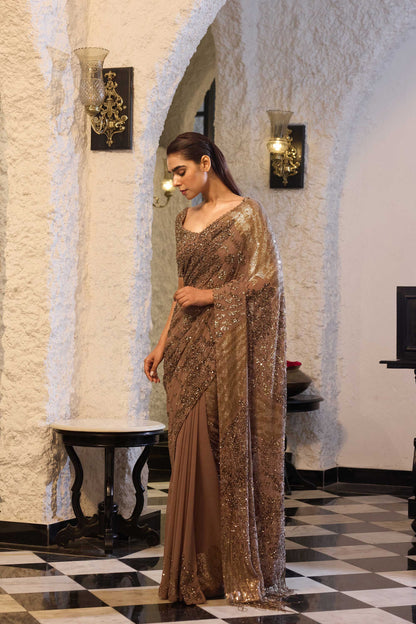 Sari Set in Sequin Embroidery in Alligator Skin Design