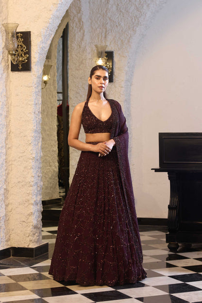 Lehenga Set in Fish Scale Tonal Sequin Embroidery